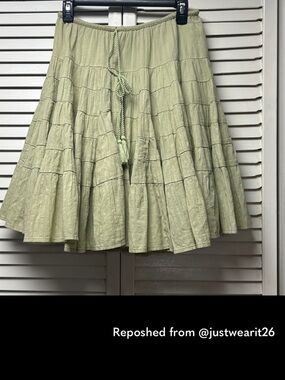 Free People green Tiered A-Line Midi Skirt with Tassel Drawstring
